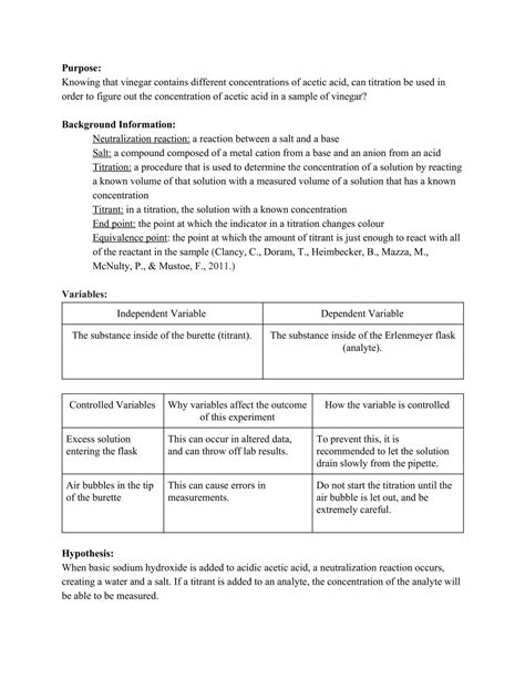 The Concentration of Acetic Acid in Vinegar Lab | Chemistry (University) - Grade 11 OSSD | Thinkswap