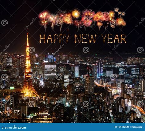 Happy New Year Fireworks Over Tokyo Cityscape at Night, Japan Editorial ...