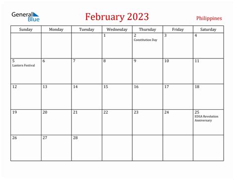 February 2023 Philippines Monthly Calendar with Holidays