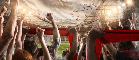 Football Scene With Cheering Audience At The Stadium Stock Photo ...