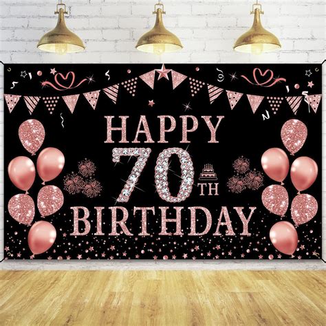 Buy Trgowaul 70th Birthday Decorations for Women - Rose Gold 70th Birthday Banner Backdrop 5.9 X ...