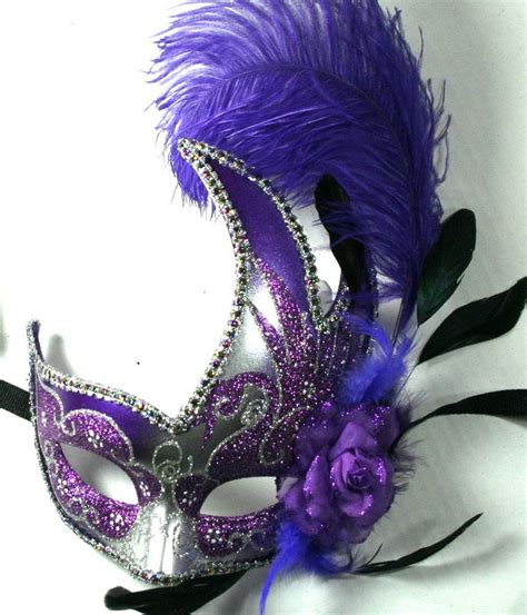 Details about Feather Venetian Masquerade Costume Ball Prom Party Wedding Silver Purple Mask ...