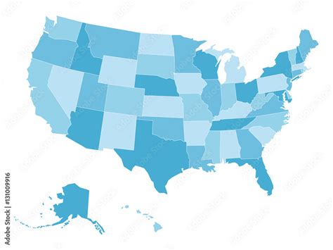 Blank map of United States of America, aka USA, divided into states in ...