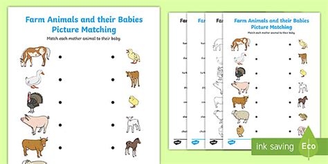 Farm Animals and Their Babies Matching Worksheet | Ages 5–7