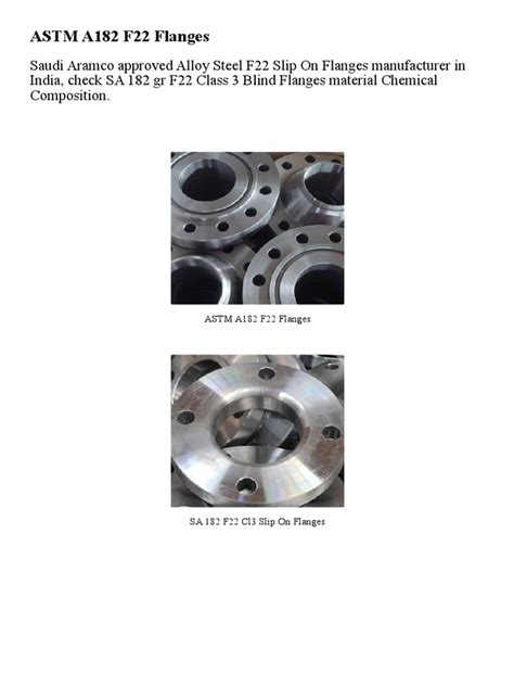 ASTM A182 F22 Flanges and SA 182 GR F22 Blind - Slip On - SWRF Material | PDF | Pipe (Fluid ...