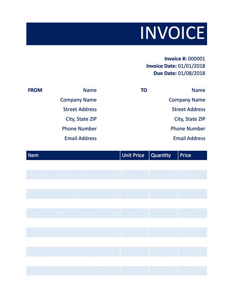 Free Printable Blank Invoice Templates