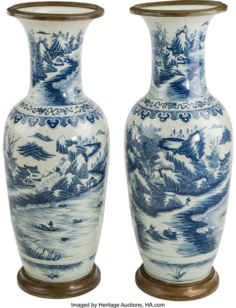 A Pair of Large Chinese Blue and White Porcelain Floor Vases. | Lot #61842 | Heritage Auctions