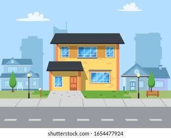 Suburban Family House City Street Background Stock Vector (Royalty Free ...