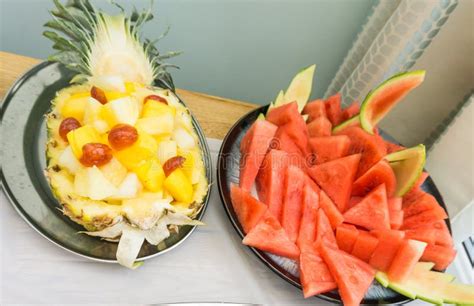 Pineapple and Water Melon Sliced. Stock Image - Image of plates, platter: 87779017