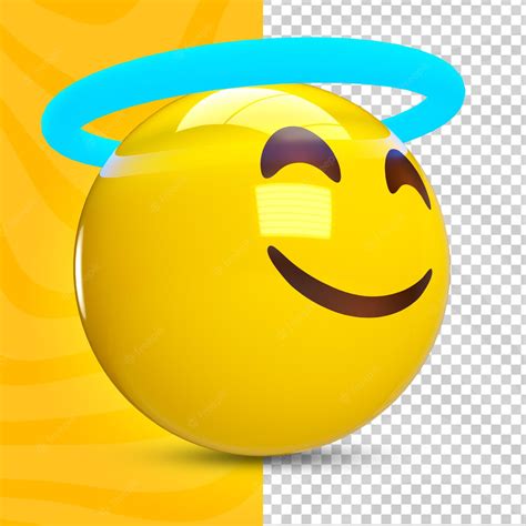 Premium PSD | Happy angel 3d emoji smiling with halo on head looking up