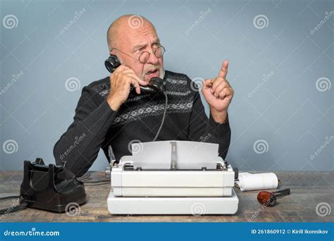 Journalist Working As an Author. Desk with Telephone and Typewriter ...