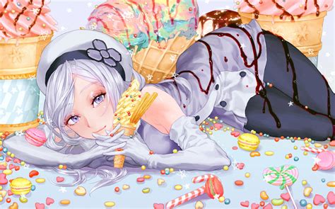 Wallpaper : illustration, food, anime girls, cartoon, ice cream, candies, play, snacks, Gundam ...