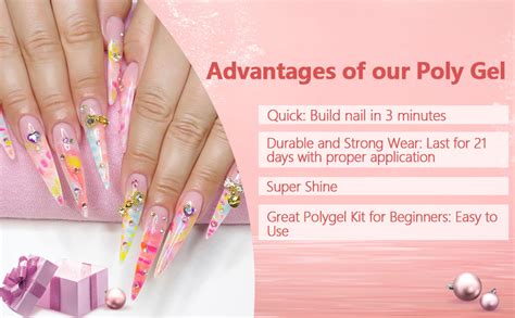 wakaniya Poly Nail Gel Kit with UV Lamp, 10 Pink Gold Red Colors Quick ...