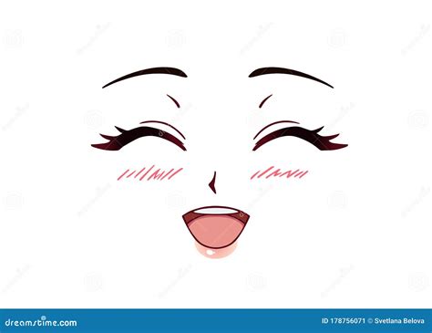 Happy Anime Face. Manga Style Closed Eyes Stock Vector - Illustration ...