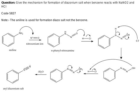 29. Give the mechanism for formation of diazoniumsalt when bemzene reacts with NaNO2 and HCl