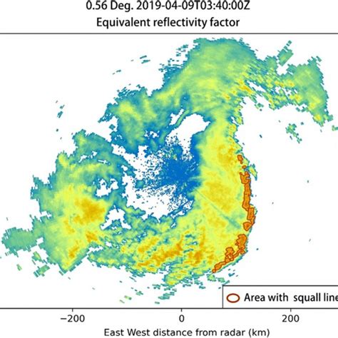 The radar echo image after superimposing squall line recognition area ...