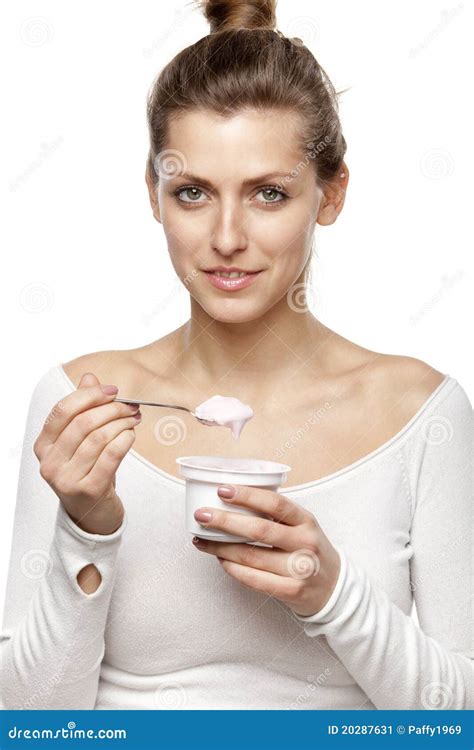 Enjoying taste of yogurt stock image. Image of diet, natural - 20287631