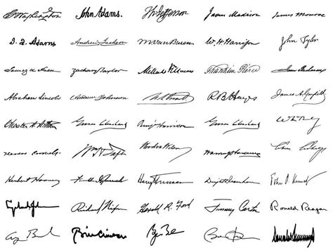 Signatures of the 45 U.S. presidents