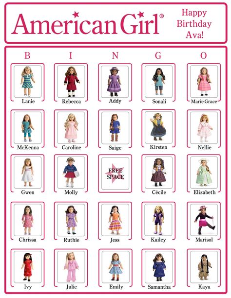 Bingo American Girl Birthday Party Game Cards NOW by BDAYSTUFF4U