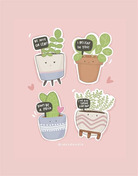 Plant Puns Sickers Idotdoodle Stickers Plat Stickers Plants Cactus ...