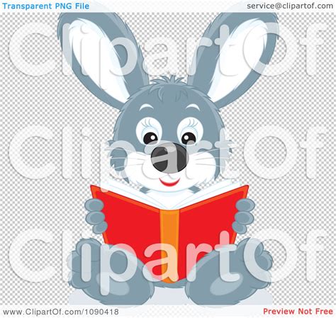 Clipart Cute Gray Rabbit Sitting And Reading A Book - Royalty Free Vector Illustration by Alex ...