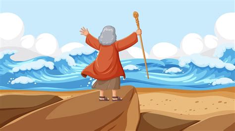 Premium Vector | Moses parting the red sea a vector cartoon illustration