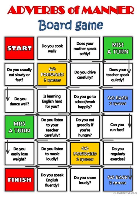 Adverbs of Manner - Board game boar…: English ESL worksheets pdf & doc