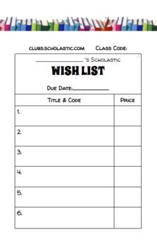 Scholastic Book Club Wish List by Standards and Savings | TpT