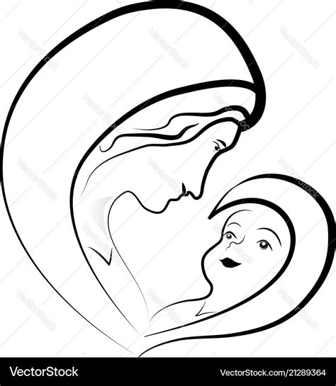 Virgin mary and baby jesus drawing Royalty Free Vector Image