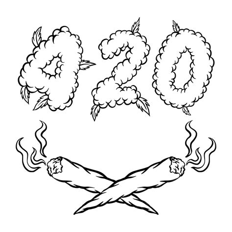 420 Words Lettering With Weed Smoke Ornate Vector Illustrations For ...