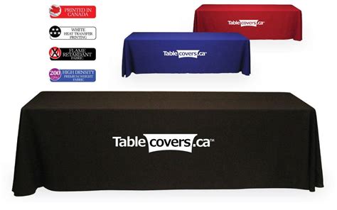 Basic 154" x 88" custom printed table cloth in 3 colours for 8 foot trade show table with white ...