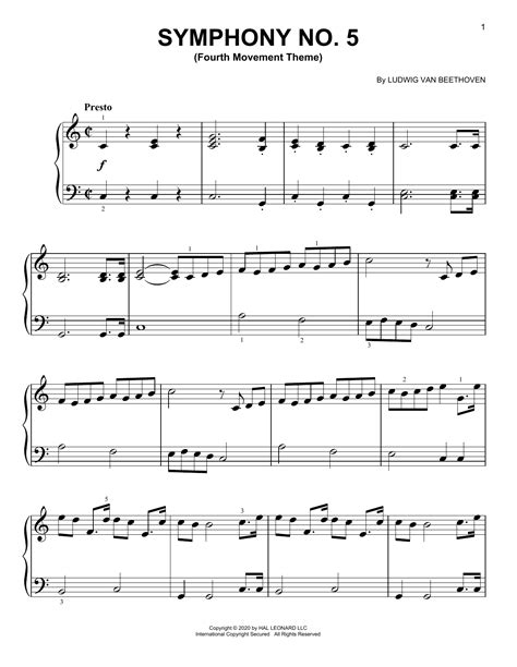 Symphony No. 5, Fourth Movement Excerpt Sheet Music | Ludwig van Beethoven | Easy Piano