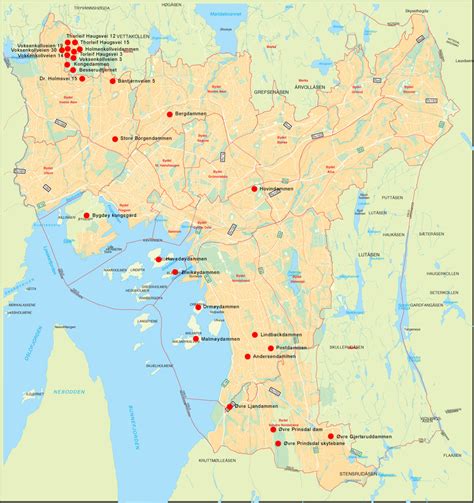 Norsk Naturarv : Kart over amfibiedammer i Oslo som overvåkes