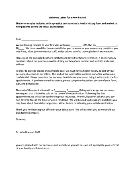 Welcome Letter For A New Patient Form. printable pdf download