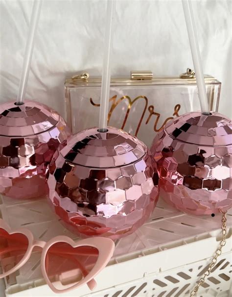 Disco Ball Cup with Clear Straw In Pink - Marlee Janes