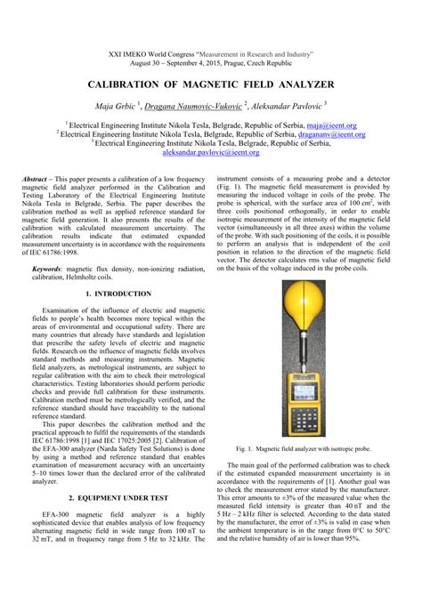 (PDF) CALIBRATION OF MAGNETIC FIELD ANALYZER