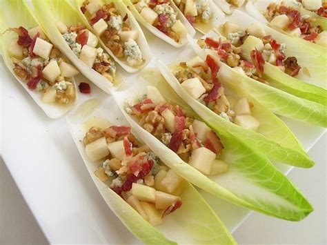 Gastronomer's Guide: Endive Leaves Filled with Bleu Cheese, Toasted Walnuts, Anjou Pear, and Bacon