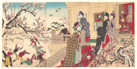 Yōshū (Hashimoto) Chikanobu | Children Playing in the Snow under Plum ...