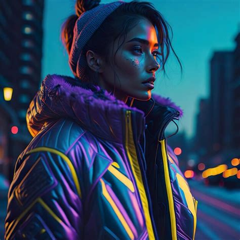 Premium AI Image | Young attractive woman in neon jacket