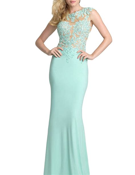 Amazon.com: SeasonMall Women's Prom Dresses Column Scoop Spandex Sweep ...