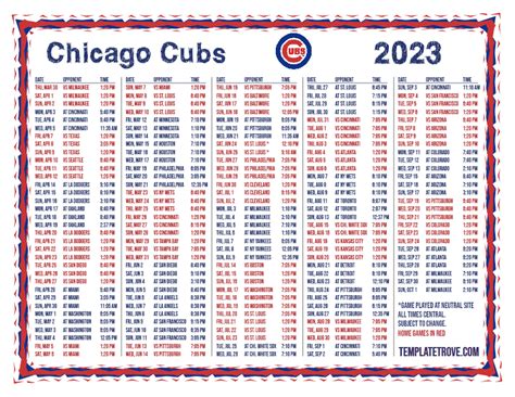 Printable 2023 Chicago Cubs Schedule