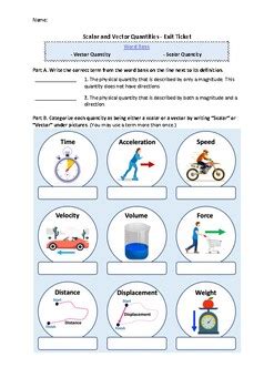 Scalar and Vector Quantities - Exit Ticket | Printable Science Worksheets