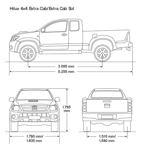 Toyota Hilux 2008 Blueprint - Download free blueprint for 3D modeling | Toyota hilux, Toyota ...