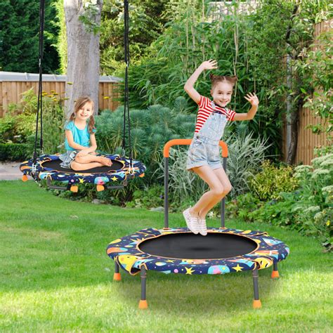 Convertible Swing and Trampoline Set with Upholstered Handrail - Costway