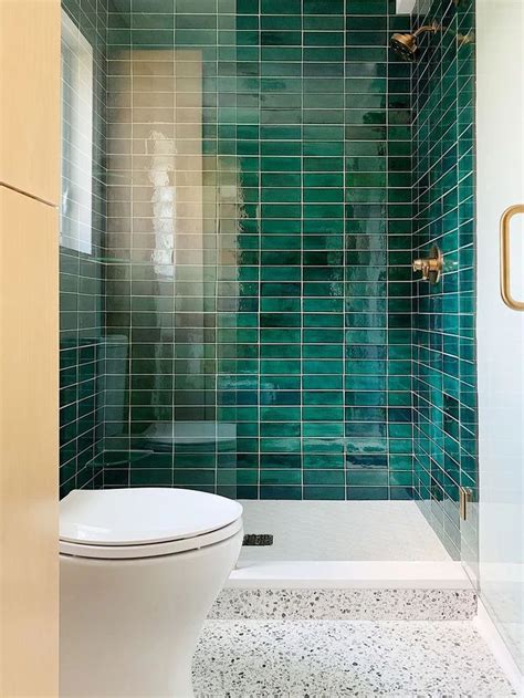 Green With Envy - Green & Gold Interiors | Unique bathroom tiles, Green tile bathroom, Bathroom ...