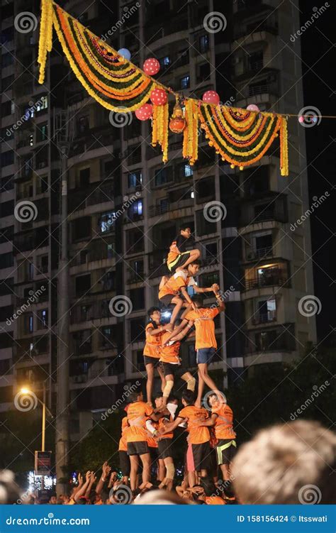 Dahi Handi Celebration at Night in Navi Mumbai, Maharashtra, India. 24-AUG-2019 Editorial Stock ...