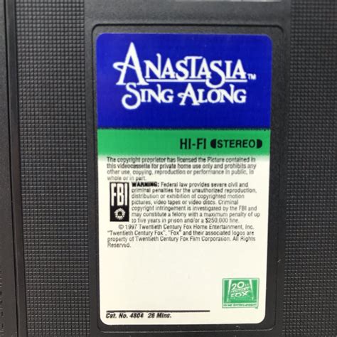 Anastasia Sing Along VHS Video Tape Children Songs NEARLY NEW! BUY 2 ...