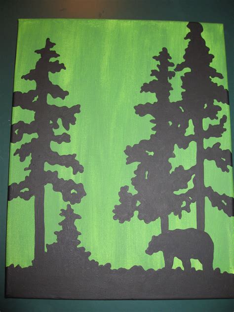 bear silhouette painting Diy Tree Painting, Painting On Wood, Silhouette Painting, Silhouette ...