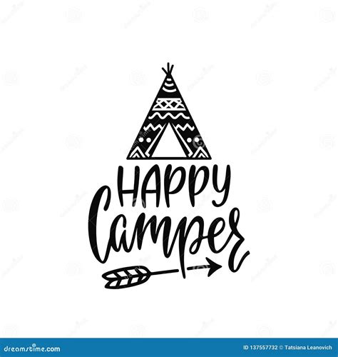 Happy Camper Vector Download. Mobile Recreation. Happy Camper Trailer In Sketch Silhouette Style ...