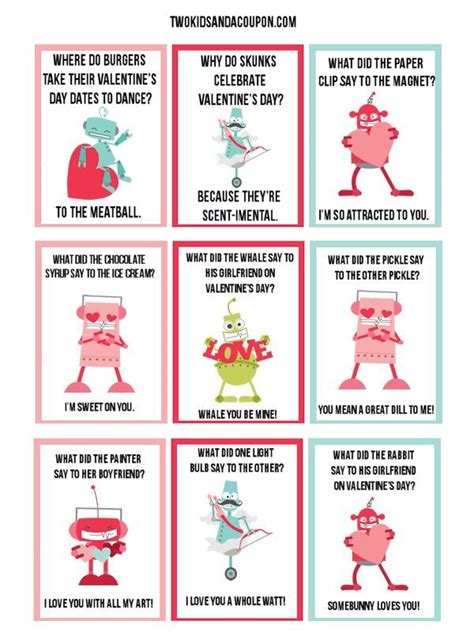 Free Kids Printable Robot Valentines and Lunchbox Jokes - Two Kids and ...